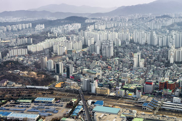 Fototapeta premium cityscape / skyline, Seoul city, south korea in fog winter seaso