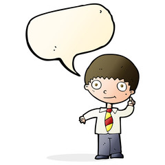 cartoon school boy with idea with speech bubble