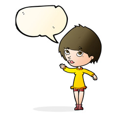 cartoon woman waving with speech bubble