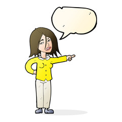 cartoon woman pointing with speech bubble