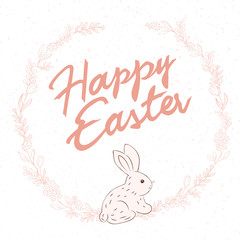 Fototapeta premium vector hand drawn easter lettering greeting quote with rabbit circled composition surround with floral branches