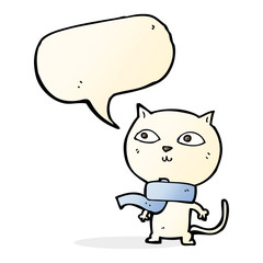 cartoon funny cat wearing scarf with speech bubble