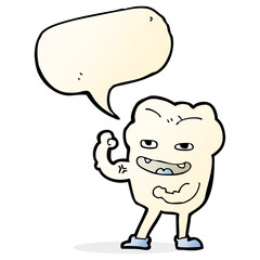 cartoon strong healthy tooth with speech bubble