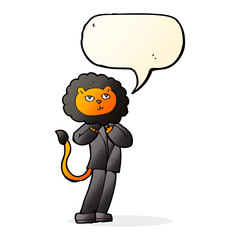 cartoon lion businessman with speech bubble