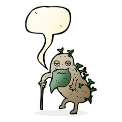 cartoon old potato with speech bubble