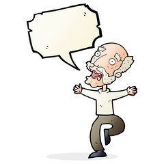 cartoon old man having a fright with speech bubble