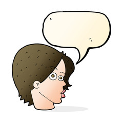 cartoon female face with speech bubble