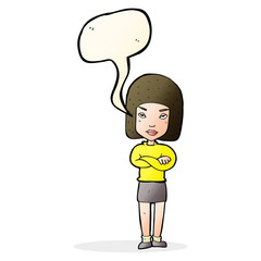 cartoon woman with crossed arms with speech bubble