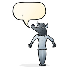 cartoon werewolf woman with speech bubble