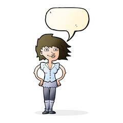 cartoon woman with hands on hips with speech bubble