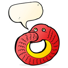 cartoon snake eating own tail with speech bubble