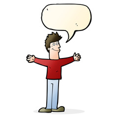 cartoon happy man with speech bubble