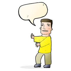 cartoon man gesturing with speech bubble