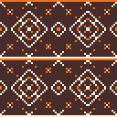 Tribal Embroidery Floral Seamless Pattern Brown, Orange