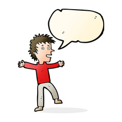 cartoon happy man with speech bubble