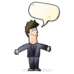 cartoon happy man with speech bubble
