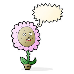 cartoon flower with face with speech bubble