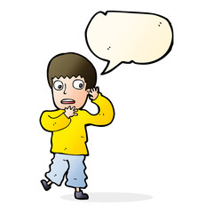 cartoon frightened boy with speech bubble