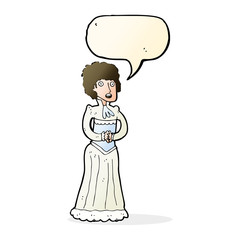 cartoon shocked victorian woman with speech bubble