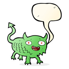 cartoon little demon with speech bubble