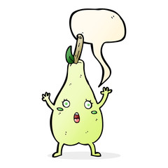 cartoon frightened pear with speech bubble