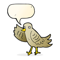 cartoon waving bird with speech bubble