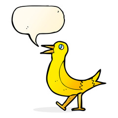 cartoon walking bird with speech bubble
