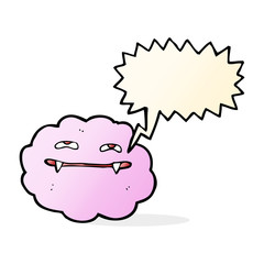 cartoon pink fluffy vampire cloud with speech bubble