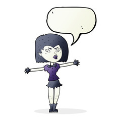 cartoon vampire girl with speech bubble