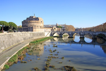 ROME, ITALY - DECEMBER 20, 2012: Castel Sant Angelo and Tiber River. Rome, Italy