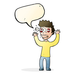cartoon terrified man with speech bubble