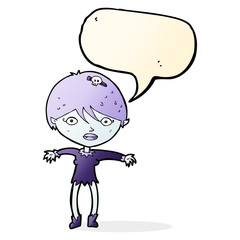cartoon vampire girl with speech bubble