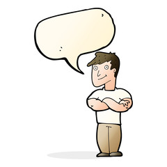 cartoon muscular man with speech bubble