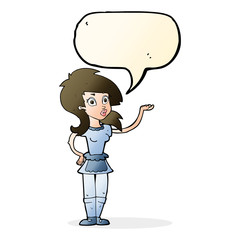 cartoon pretty waitress with speech bubble