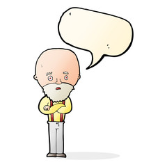 cartoon worried old man with speech bubble