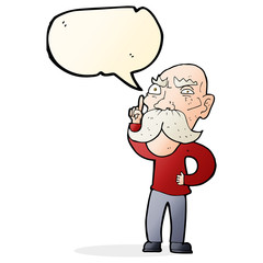 cartoon annoyed old man with speech bubble