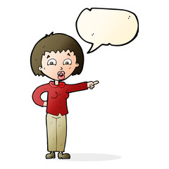 cartoon pointing woman with speech bubble