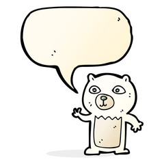 cartoon waving polar bear cub with speech bubble