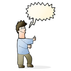 cartoon happy man with speech bubble