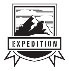 black and white abstract symbol with mountain, and ribbon, isola