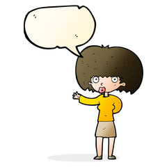 cartoon woman gesturing with speech bubble