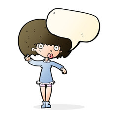 cartoon waving girl with speech bubble