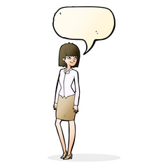 cartoon pretty businesswoman with speech bubble