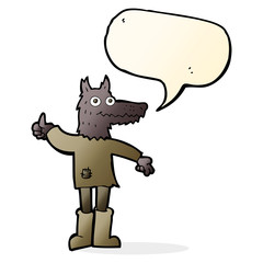cartoon wolf man with speech bubble