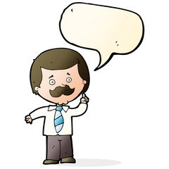 cartoon newsreader man with idea with speech bubble