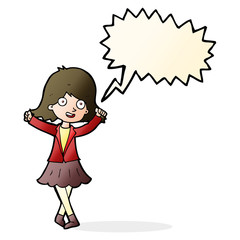 cartoon happy girl with speech bubble