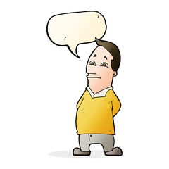 cartoon friendly man with speech bubble
