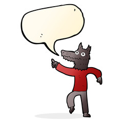 cartoon wolf man with speech bubble