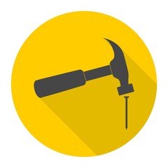 Hammer and nail icon with long shadow