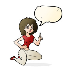 cartoon sitting woman with idea with speech bubble